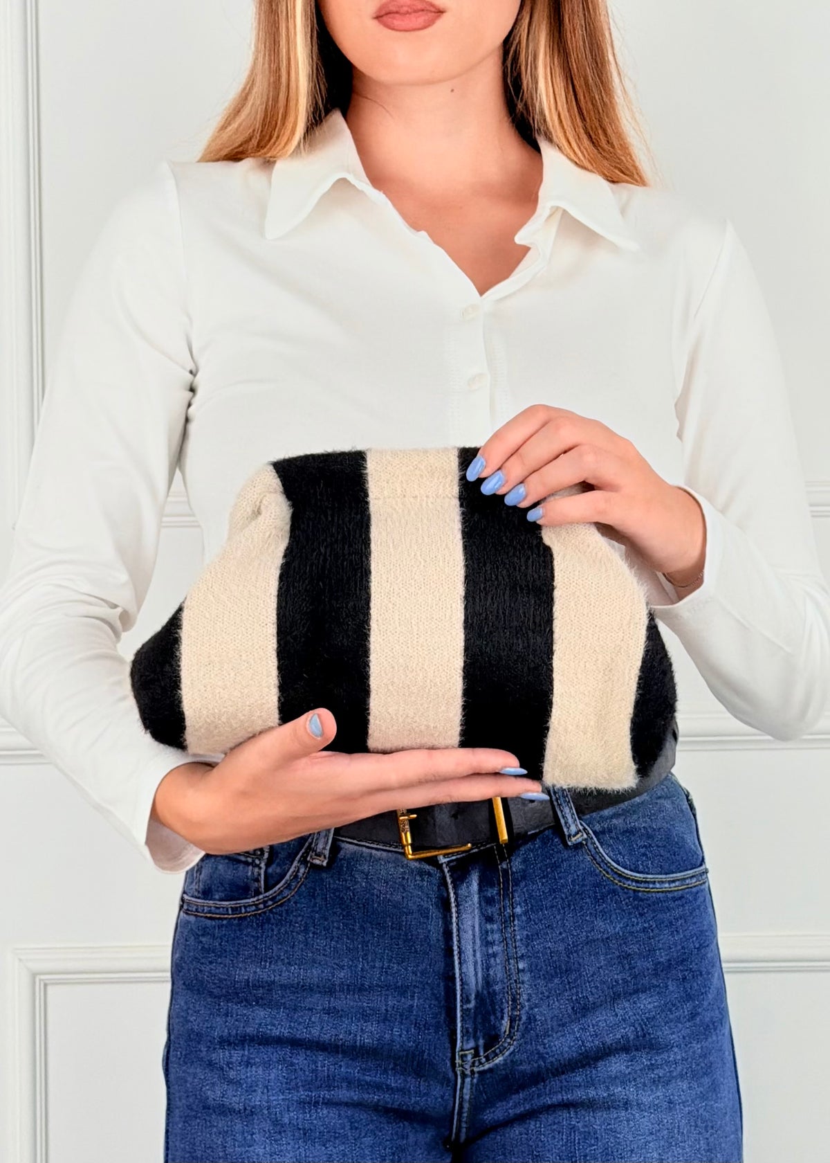P1130 BRS  BORSA COZY RIGHE• PELUCHOSA MORBIDA