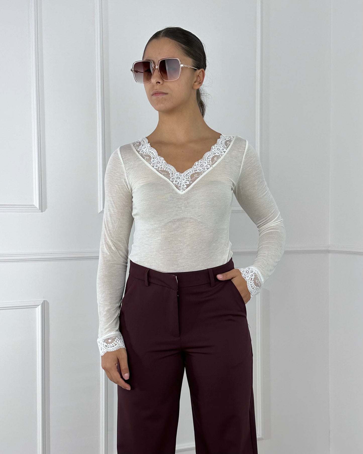 5060 - MAGLIA MISTO CASHMERE CON PIZZO