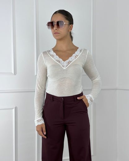 5060 - MAGLIA MISTO CASHMERE CON PIZZO