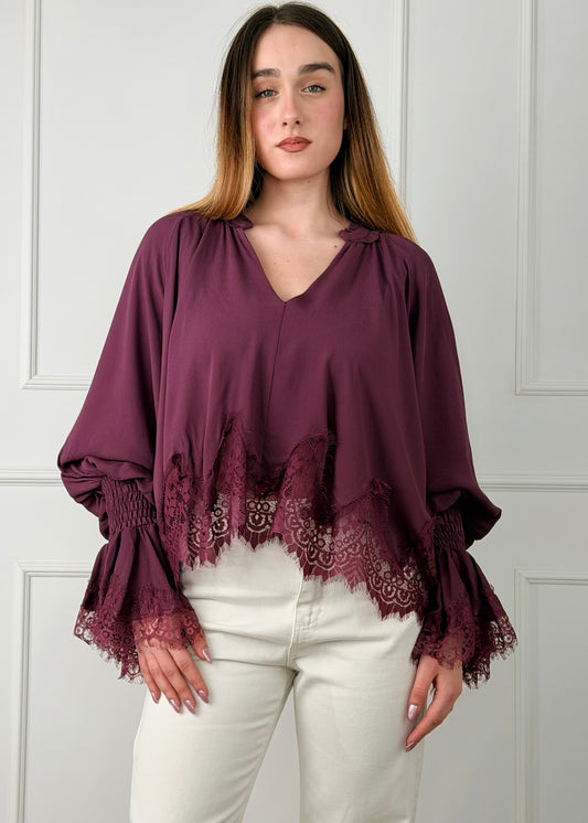 S26C533 - TENSIONE IN BLUSA IN CRÊPE ViSCOSA CON PIZZO