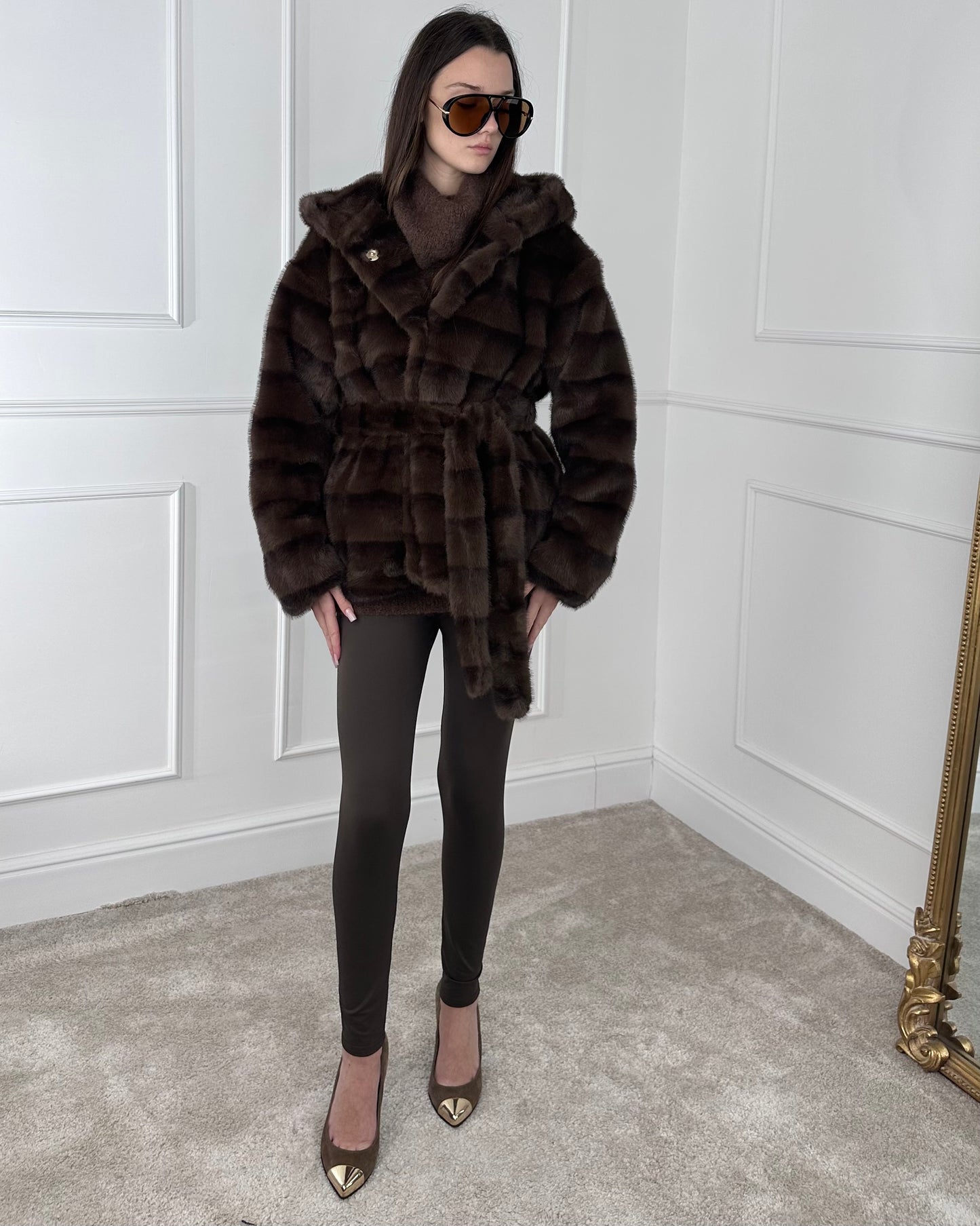 GC88213 - ECOFUR CON CINTURA E CAPPUCCIO