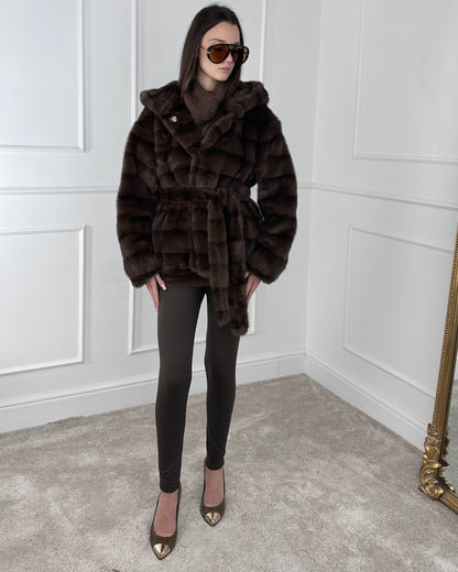 GC88213 - ECOFUR CON CINTURA E CAPPUCCIO