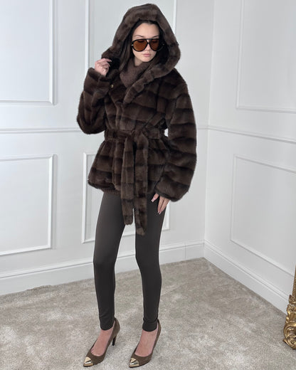 GC88213 - ECOFUR CON CINTURA E CAPPUCCIO