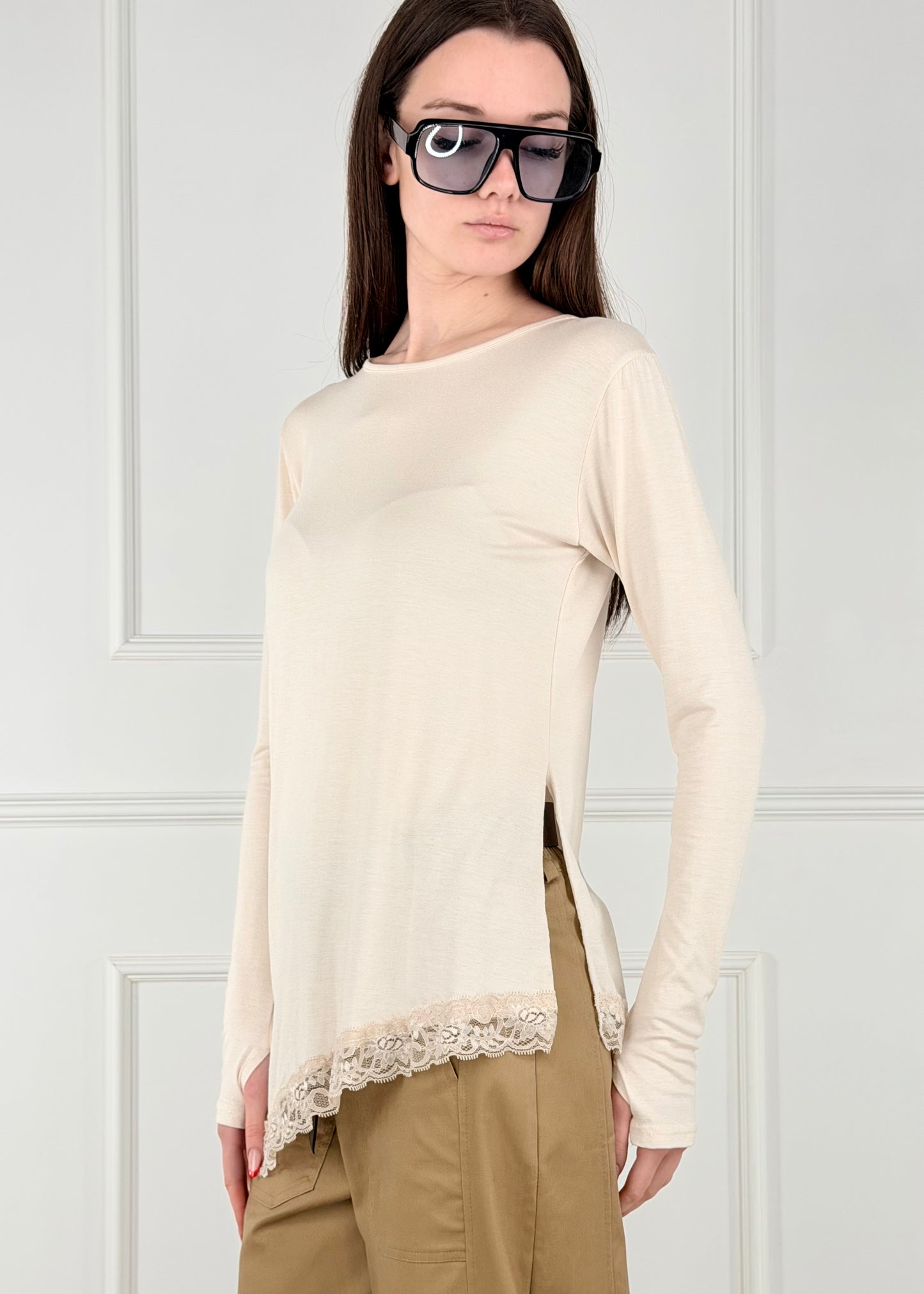 OG99825 - MY-D MAGLIA IN JERSEY DI VISCOSA CON PIZZO