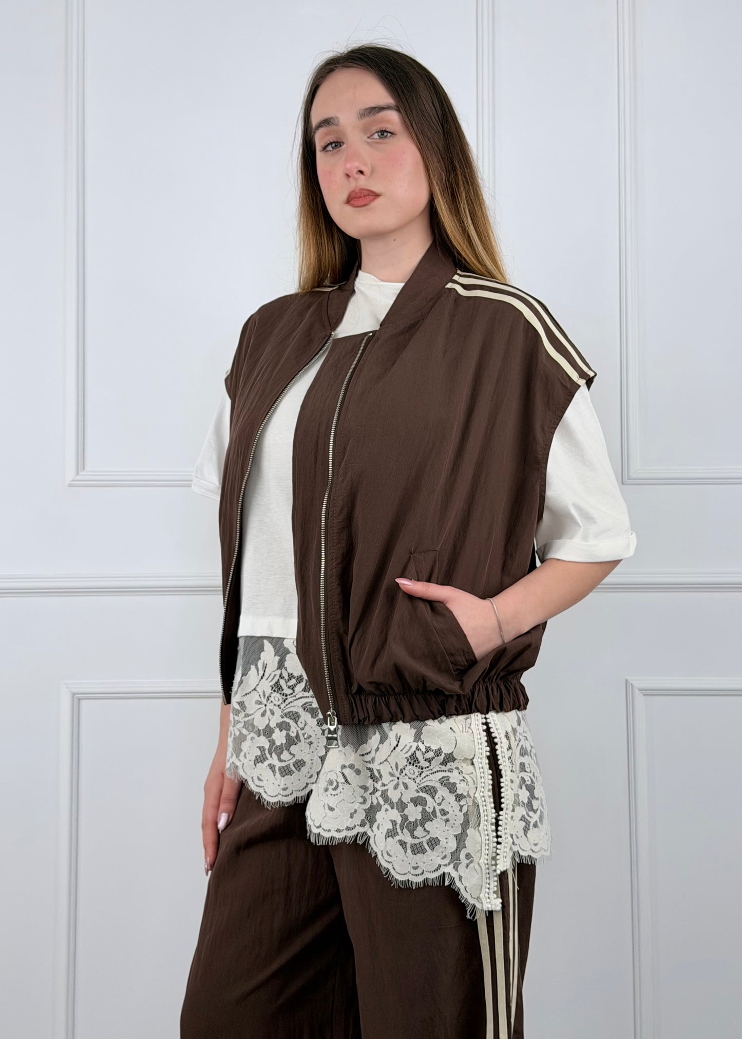 H522621 - BREND BOMBER SMANICATO CON BANDE