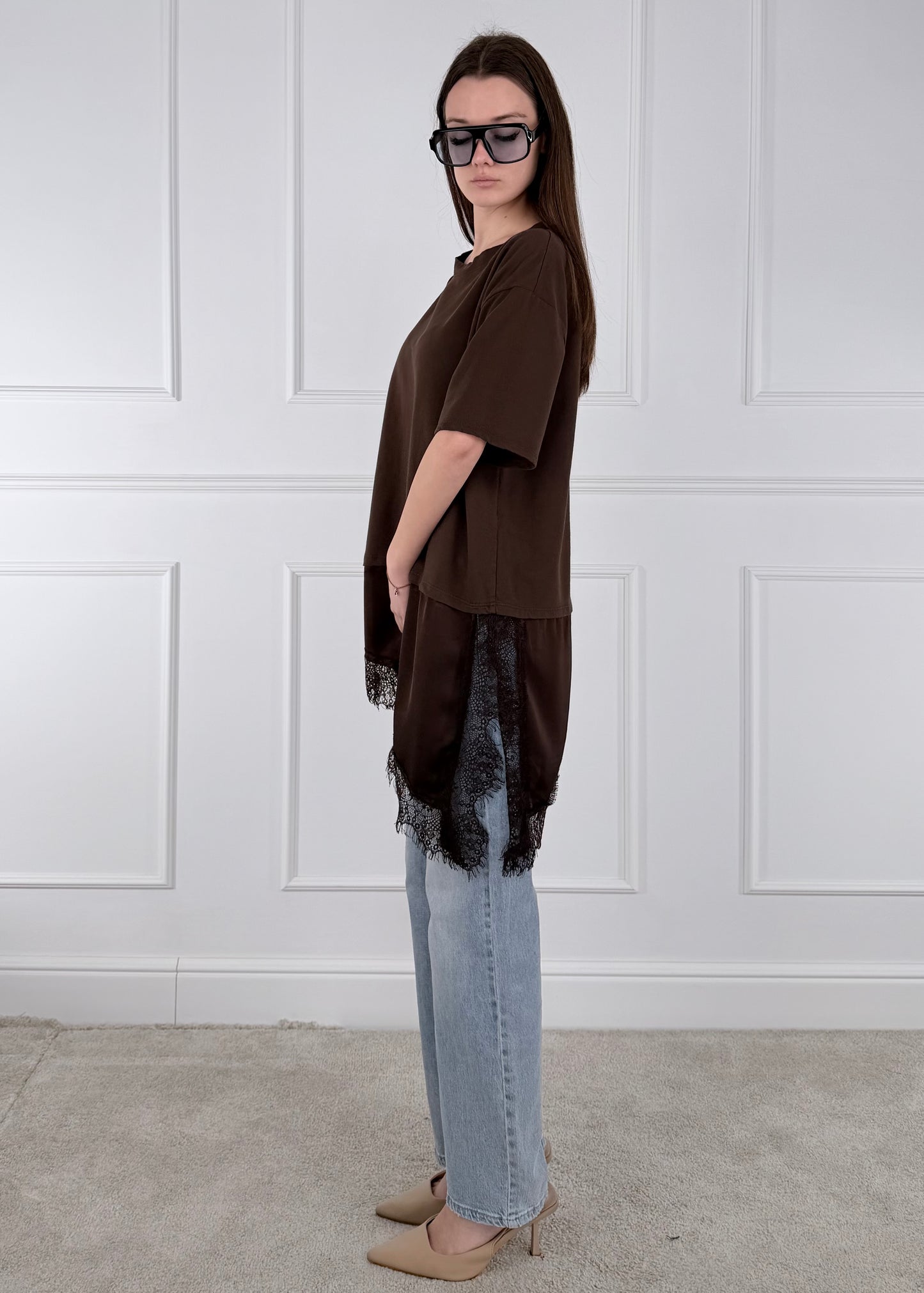 3316 - T-SHIRT CON INSERTI ASIMMETRICI IN PIZZO