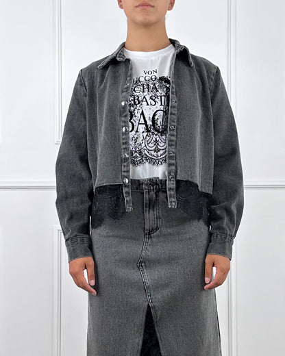 W25G618 - TENSIONE IN GONNA IN  DENIM CON PIZZO