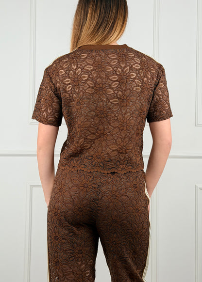 C28709 - BREND PANTALONE SIGARETTA IN PIZZO CON BANDE