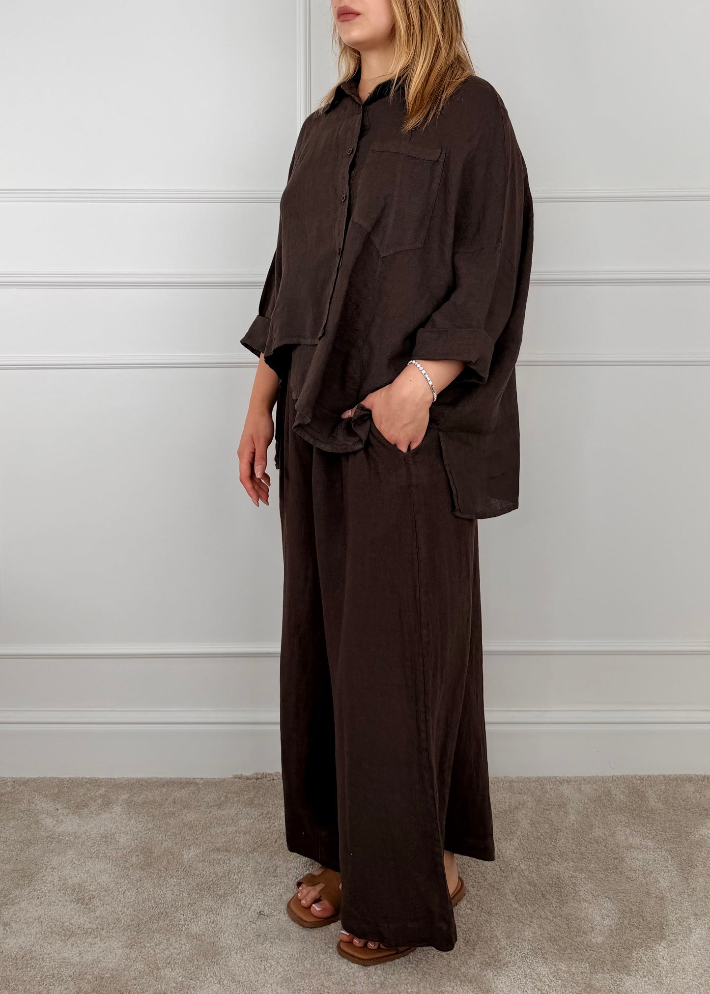 6645 PANTALONE PALAZZO IN LINO