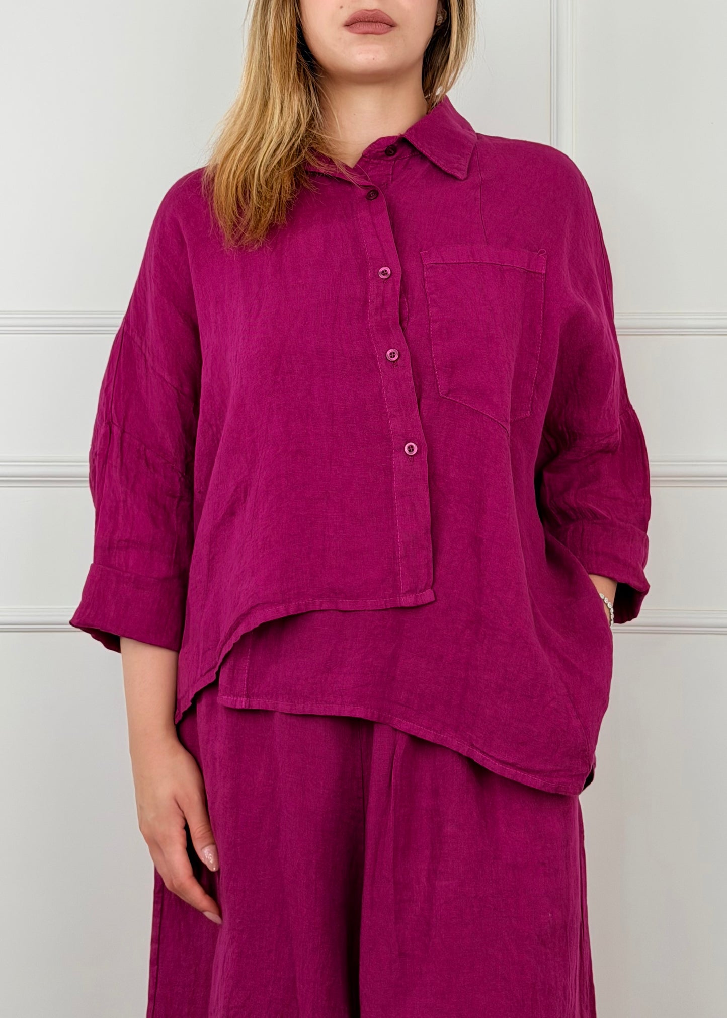 9452 - CAMICIA TAGLIO ASIMMETRICO IN LINO