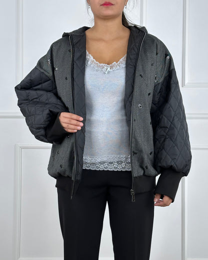 F60105 - BOMBER CON RICAMI PAILLETTES