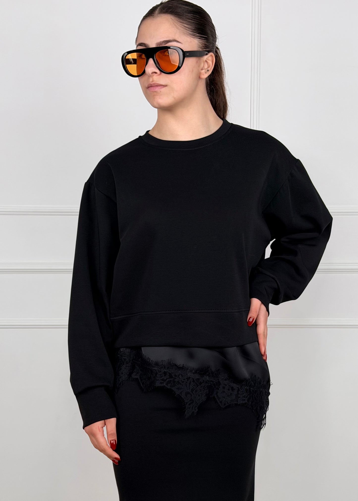 07626MD - FELPA IN SCUBA LEGGERO CON PIZZO