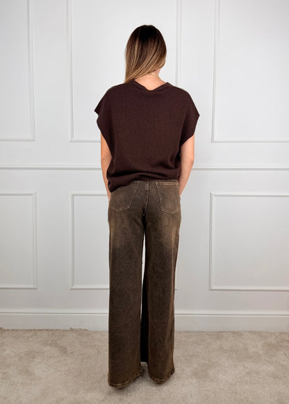 60119WF26 - GIORGIA & J.  DENIM WIDE LEG A VITA ALTA