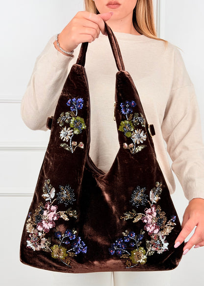 BRS. BORSA FLORA  IN VELLUTO CON RICAMI FLOREALI