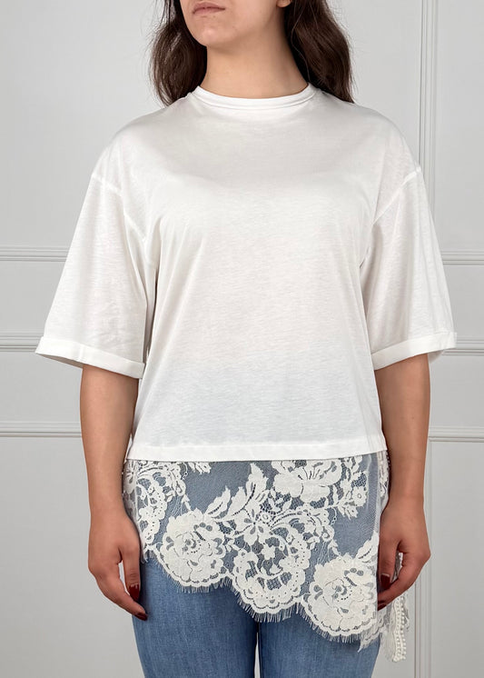 S26M665 - TENSIONE IN T-SHIRT PIZZO SUL FONDO