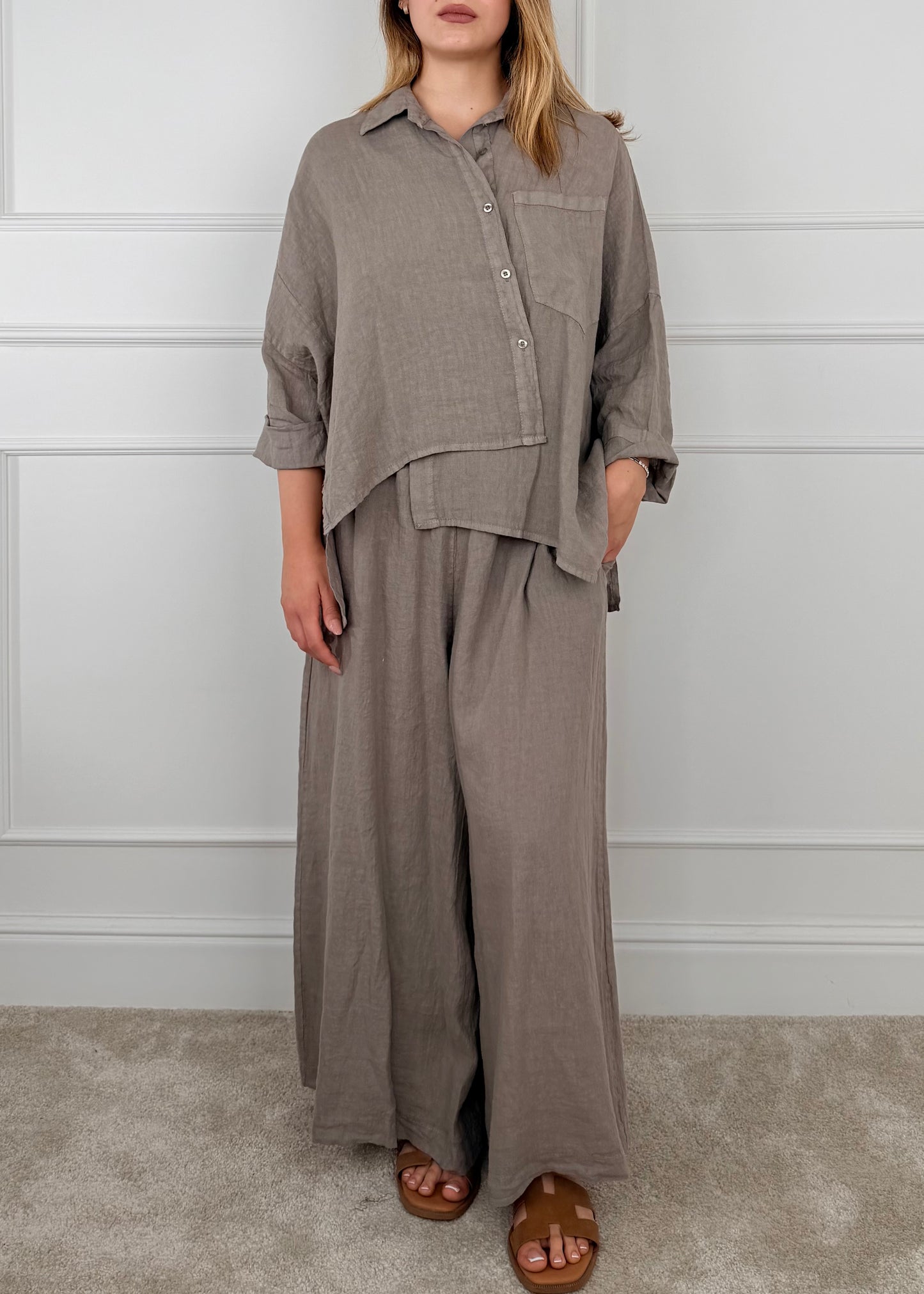 6645 PANTALONE PALAZZO IN LINO