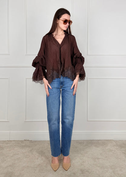 S26C539 - BLUSA CON PIZZO TESSUTO GOFFRATO