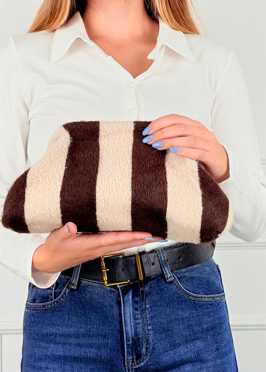 P1130 BRS  BORSA COZY RIGHE• PELUCHOSA MORBIDA
