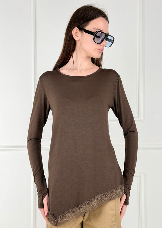 OG99825 - MY-D MAGLIA IN JERSEY DI VISCOSA CON PIZZO E FORO PER POLLICE