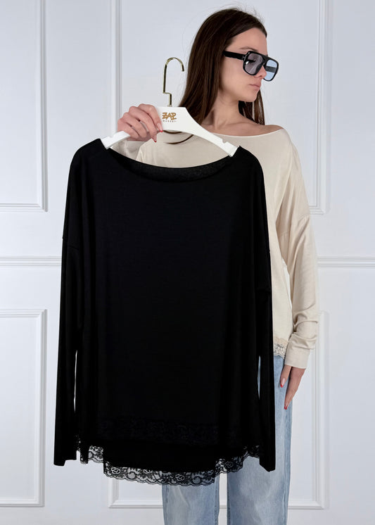 OG99824 - MY-D MAGLIA IN JERSEY DI VISCOSA CON PIZZO SUL FONDO