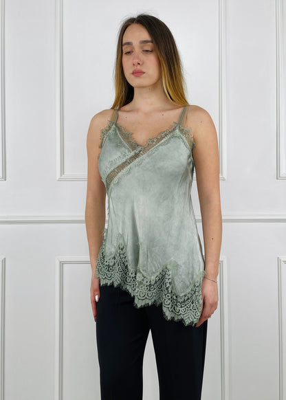 23408 - TOP IN VISCOSA TAGLIO ASIMMETRICO CON PIZZO