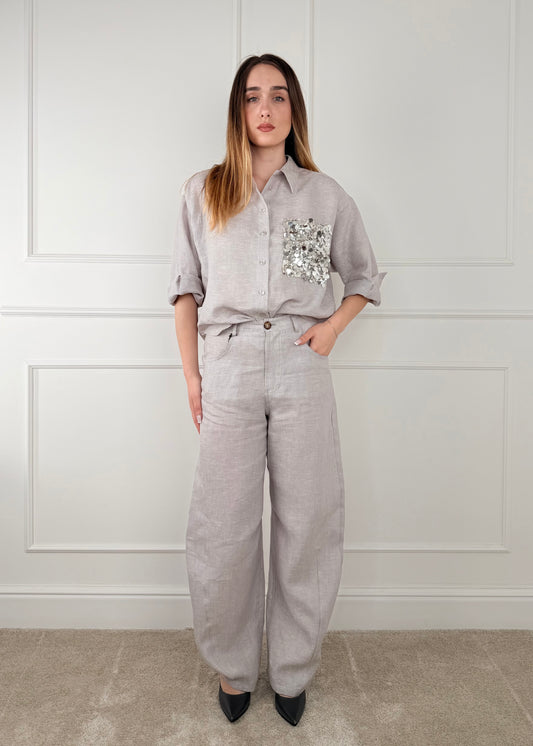 S26PE07 - TENSIONE IN PANTALONE BARREL  PURO LINO
