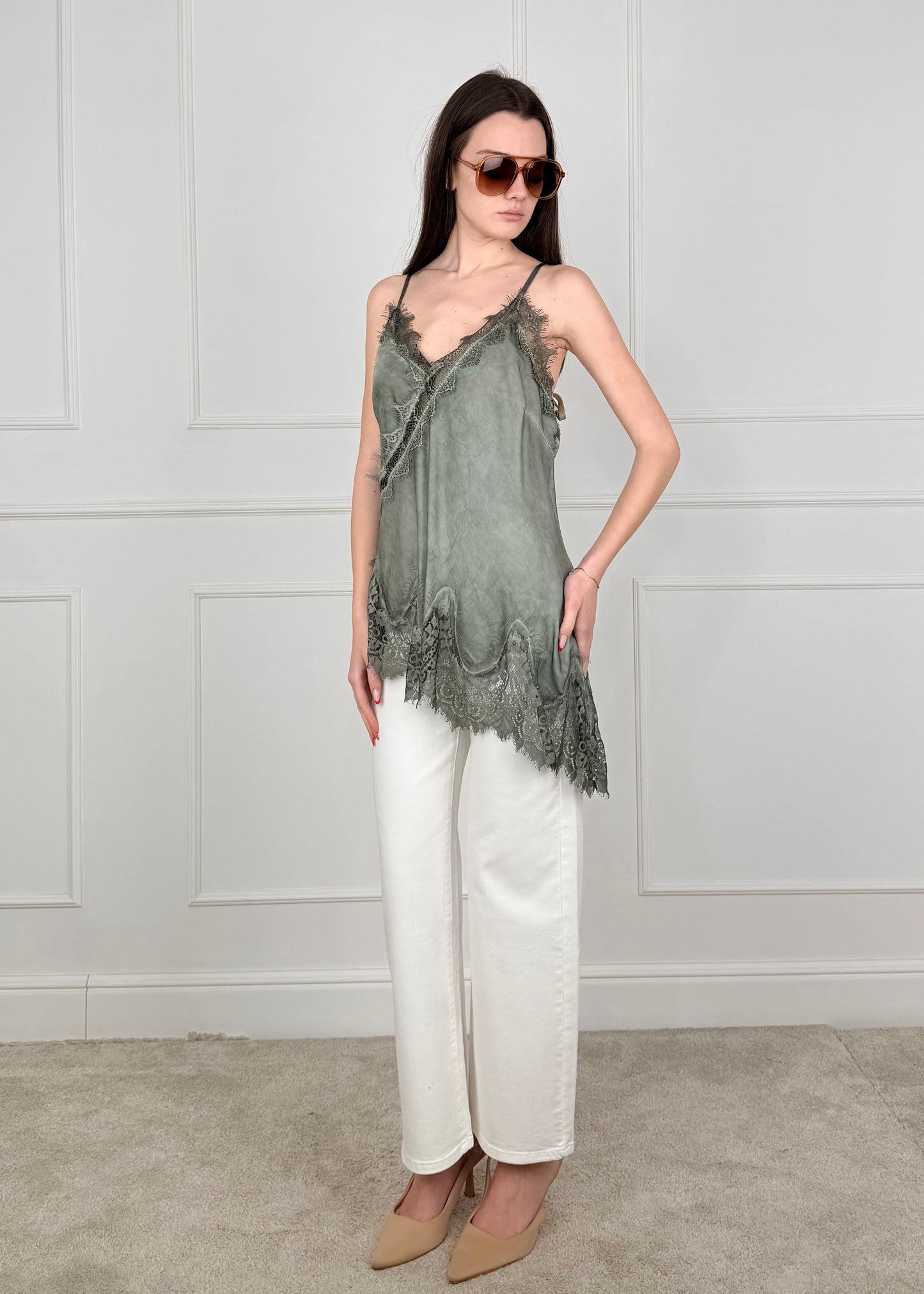 23408 - TOP IN VOSCOSA TAGLIO ASIMMETRICO CON PIZZO