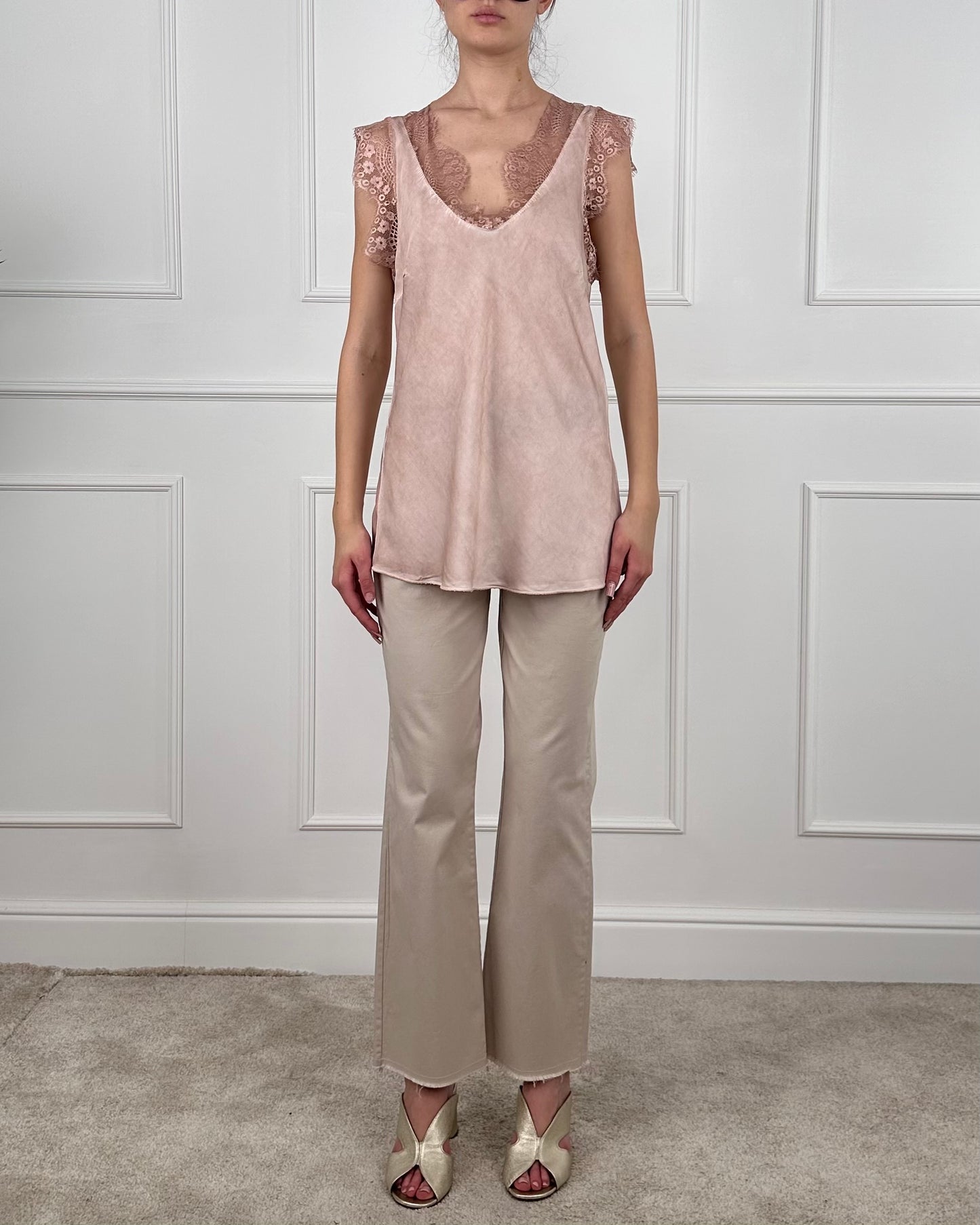 22094 - T-SHIRT IN VISCOSA SCOLLO IN PIZZO