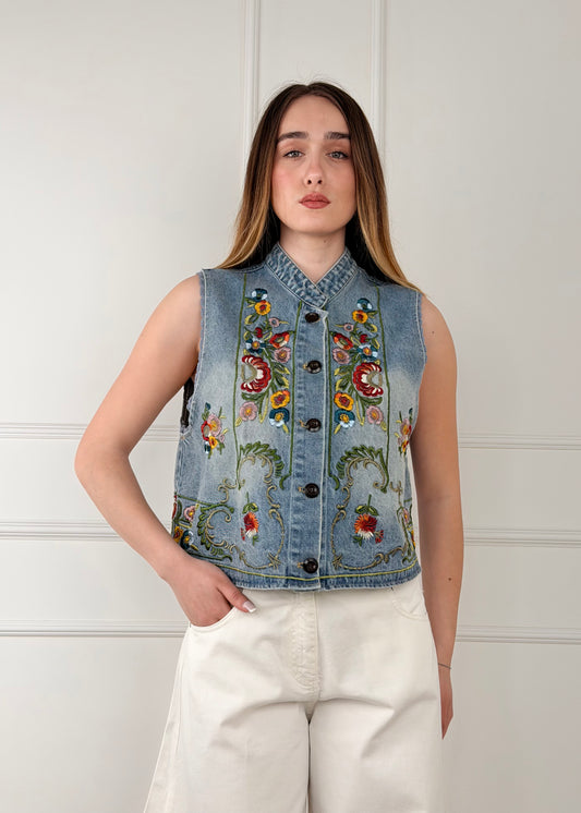 39304 - TENSIONE IN GILET IN DENIM CON RICAMO