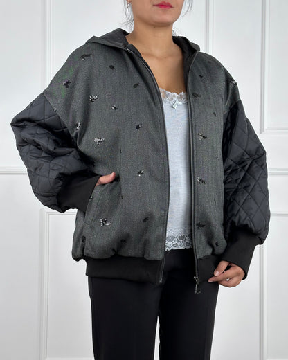 F60105 - BOMBER CON RICAMI PAILLETTES