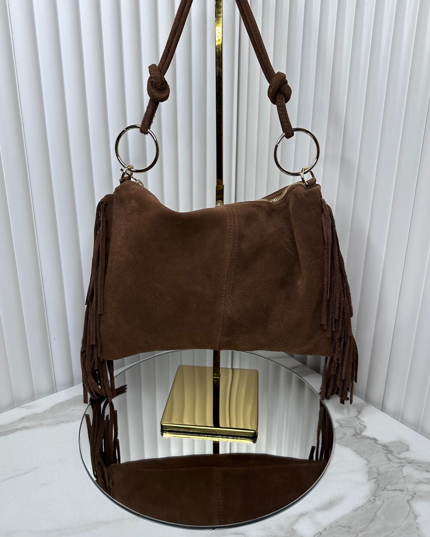 BRS4789 - BORSA VERA PELLE SCAMOSCIATA