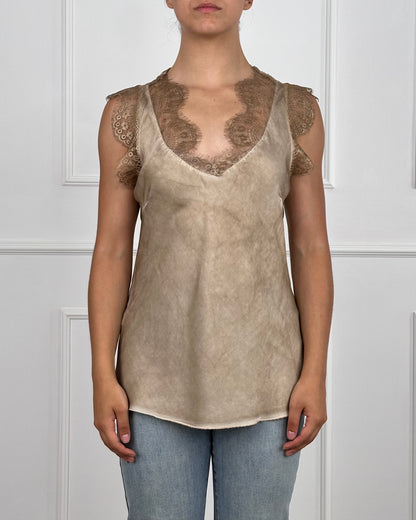 22094 - T-SHIRT IN VISCOSA SCOLLO IN PIZZO
