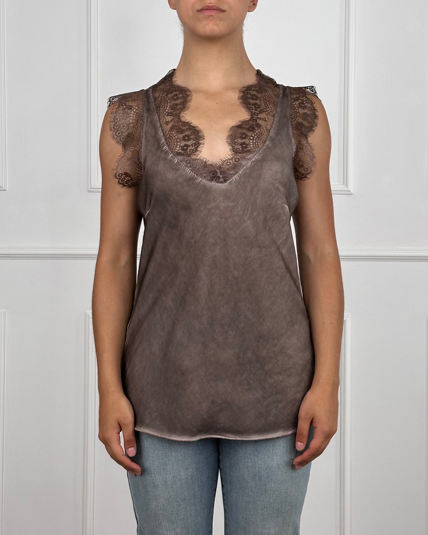 22094 - T-SHIRT IN VISCOSA SCOLLO IN PIZZO