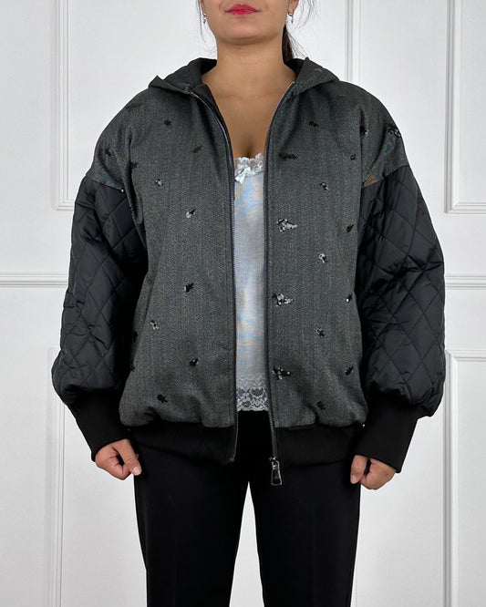 F60105 - BOMBER CON RICAMI PAILLETTES