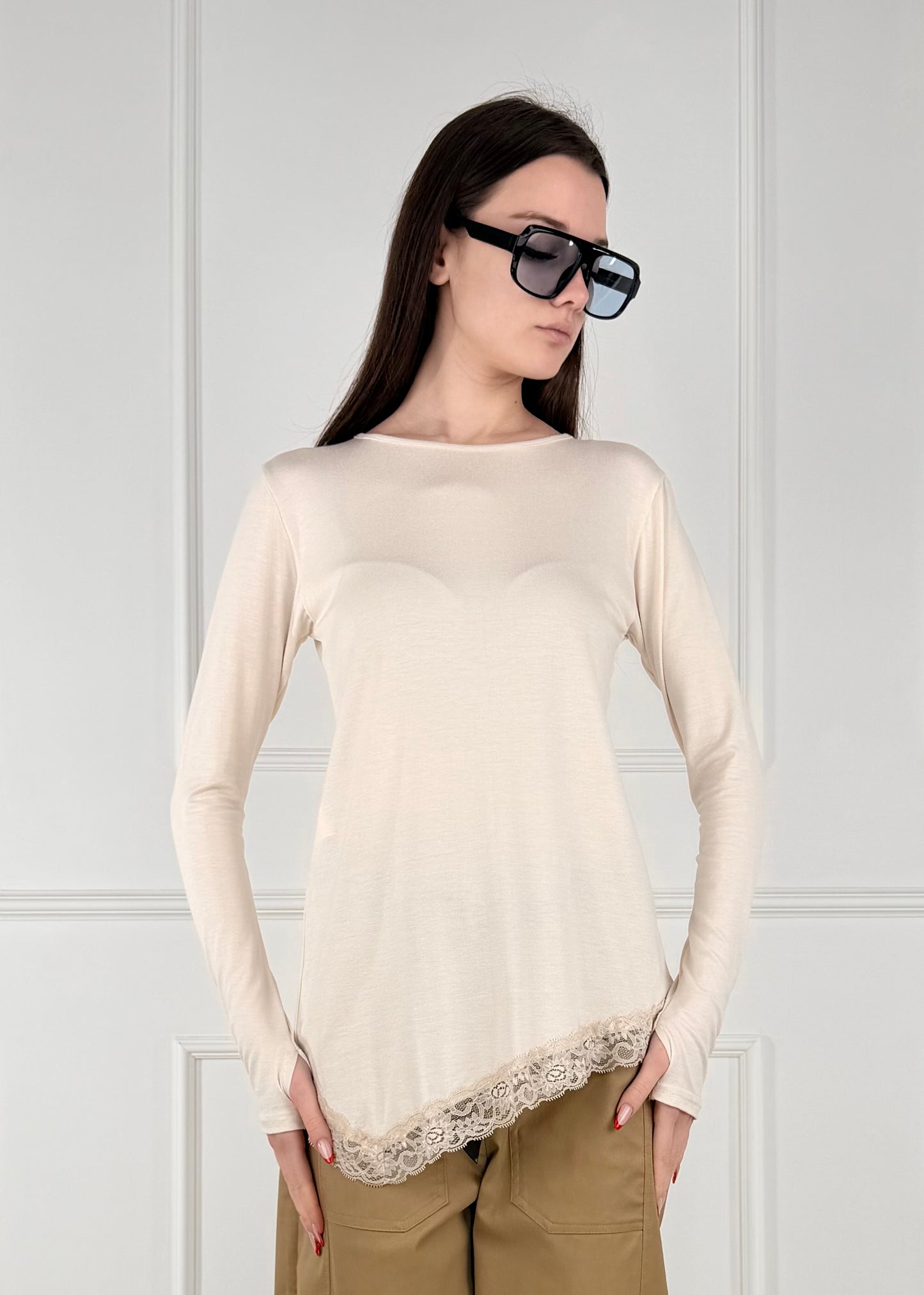 OG99825 - MY-D MAGLIA IN JERSEY DI VISCOSA CON PIZZO