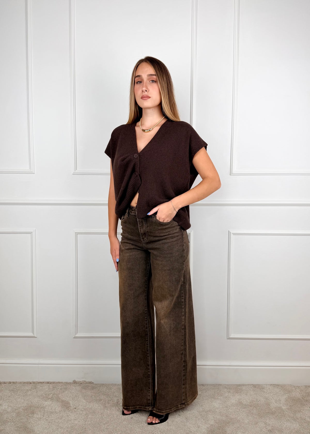 60119WF26 - GIORGIA & J.  DENIM WIDE LEG A VITA ALTA