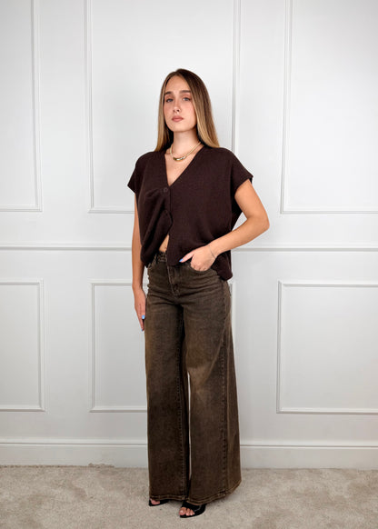 60119WF26 - GIORGIA & J.  DENIM WIDE LEG A VITA ALTA