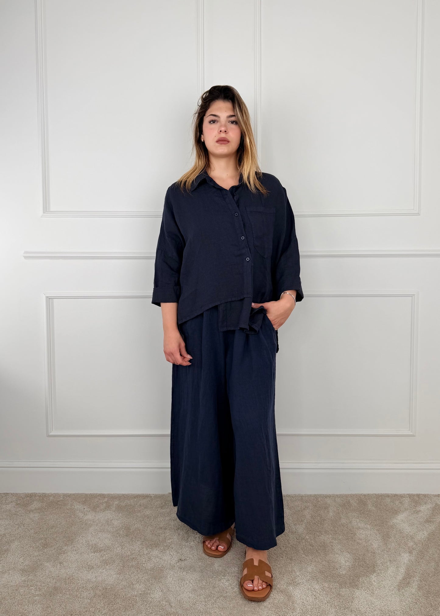 6645 PANTALONE PALAZZO IN LINO