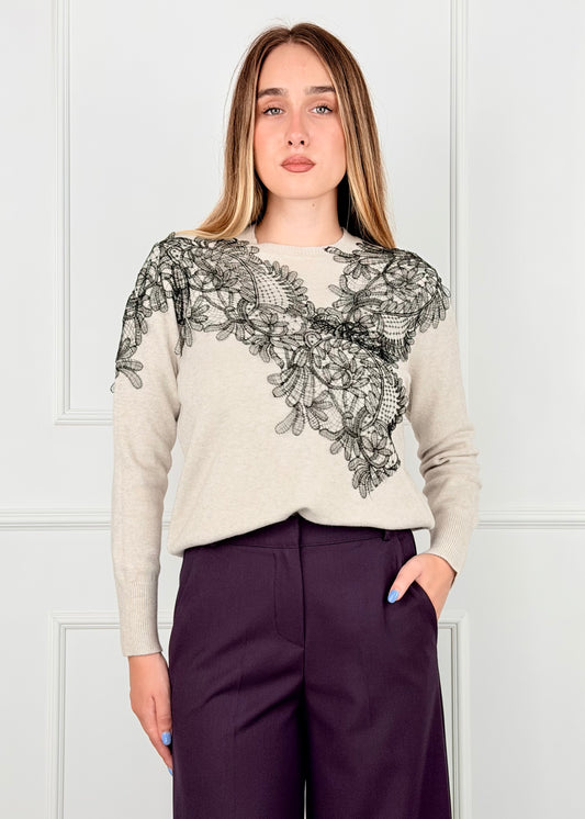 DL7361 - MAGLIA CON APPLICAZIONE RICAMO IN PIZZO