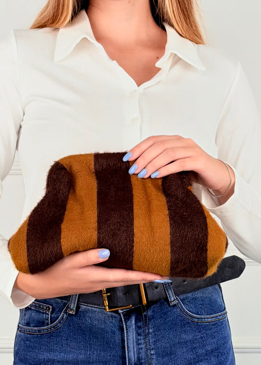 P1130 BRS  BORSA COZY RIGHE• PELUCHOSA MORBIDA