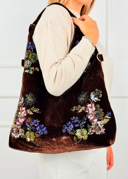 BRS. BORSA FLORA  IN VELLUTO CON RICAMI FLOREALI