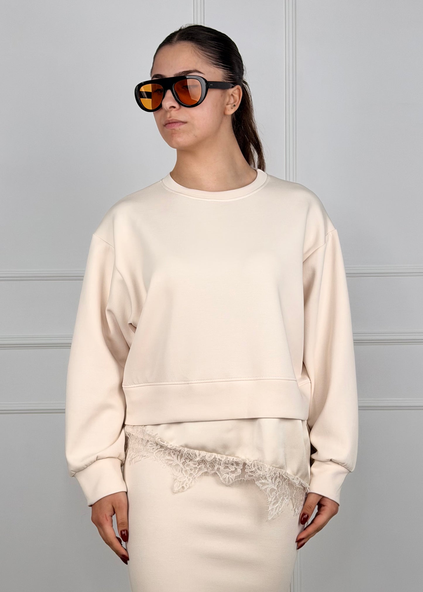 07626MD - FELPA IN SCUBA LEGGERO CON PIZZO