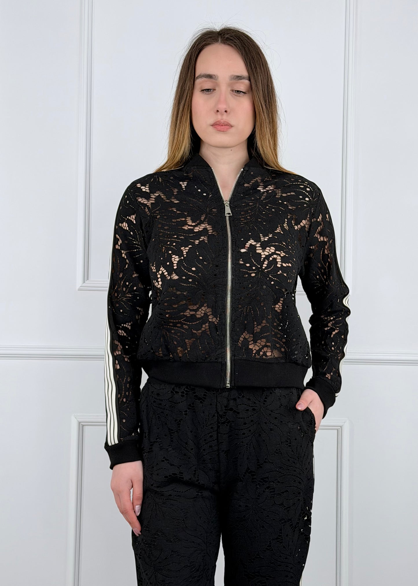 28267 - COMPLETO BOMBER E PANTALONE IN PIZZO