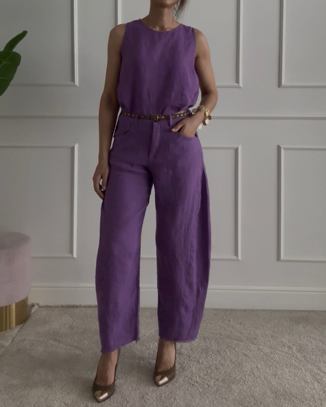 S25PE65 - TENSIONE IN PANTALONE IN LINO BALLOON