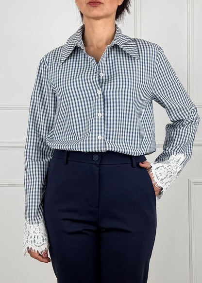 E55972 - CAMICIA CHECK MANICA PIZZO