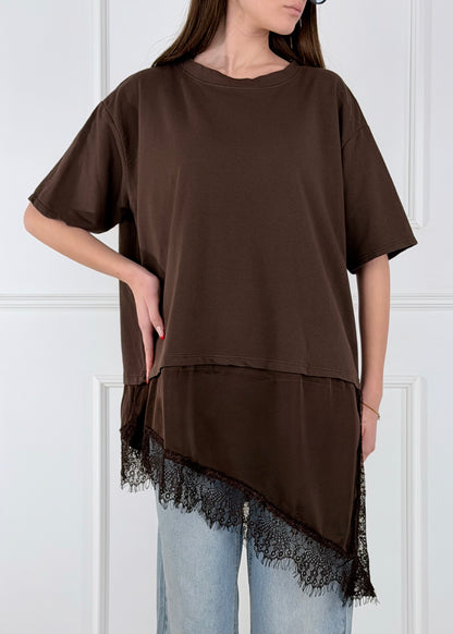 3316 - T-SHIRT CON INSERTI ASIMMETRICI IN PIZZO