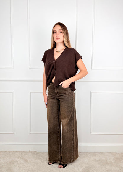 60119WF26 - GIORGIA & J.  DENIM WIDE LEG A VITA ALTA