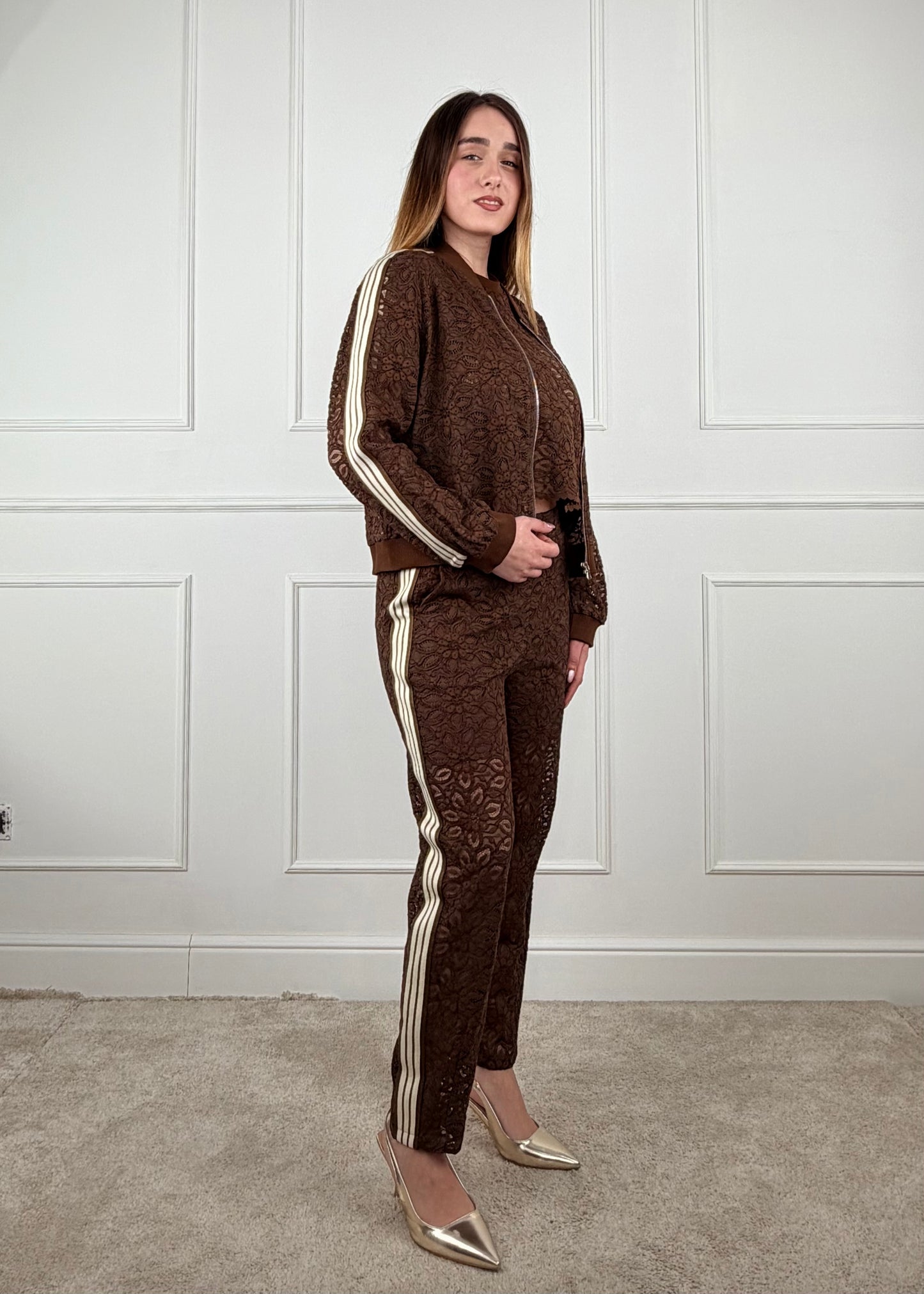 C28709 - BREND PANTALONE SIGARETTA IN PIZZO CON BANDE