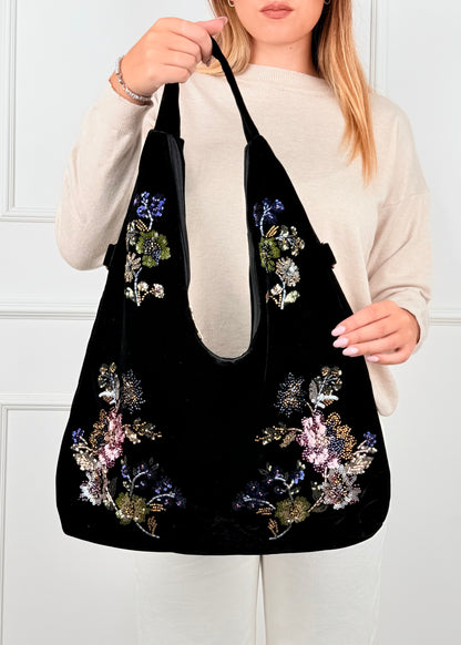 BRS. BORSA FLORA  IN VELLUTO CON RICAMI FLOREALI
