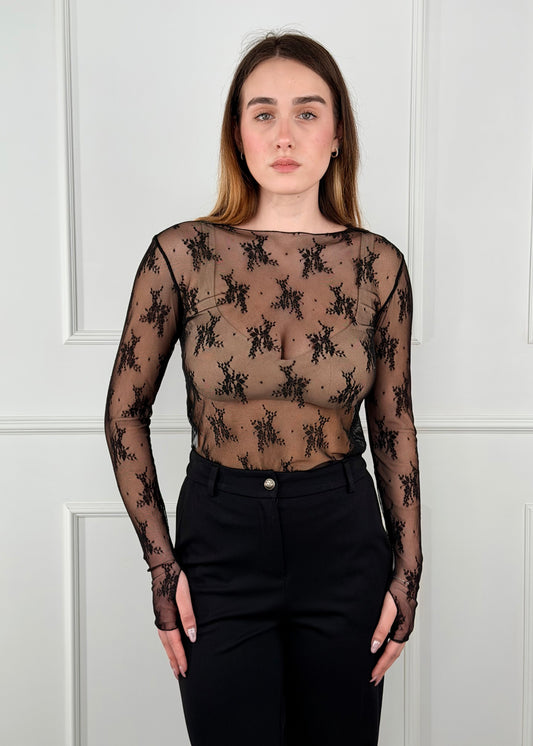 OG99980 MY-D MAGLIA VELATA IN PIZZO CON FORO PER I POLLICI